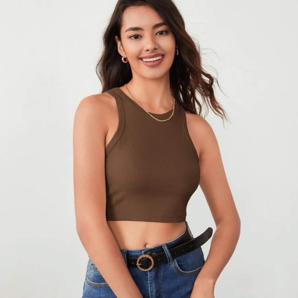Shein ribbed brown halter tank! Size small!